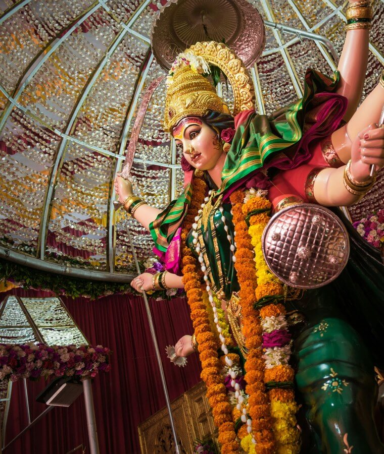 An idol of Maa Durga Devi at a temple in Mumbai, India